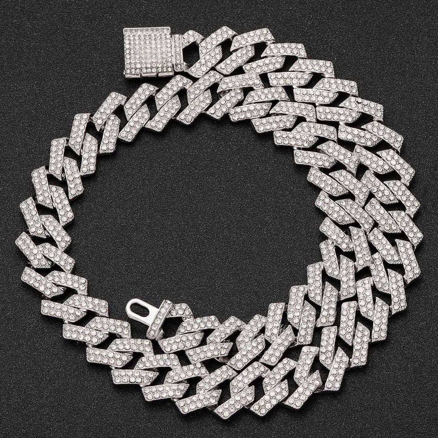 Hip Hop Diamond Shape Cuban Link Alloy Necklace for Men