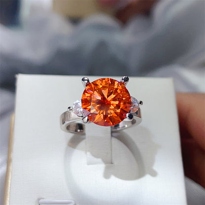 5 Carat Three Stone Moissanite Ring for Women, Colorful Geometric Engagement Ring