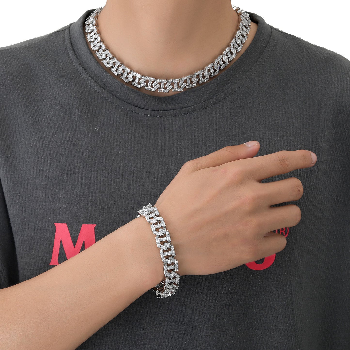 Hip Hop Punk Cuban Link Cubic Zirconia Necklace for Men