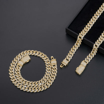 12mm Iced Out Cuban Link Chain Bracelet, Miami Cuban Link Hip Hop Jewelry for Men and Women