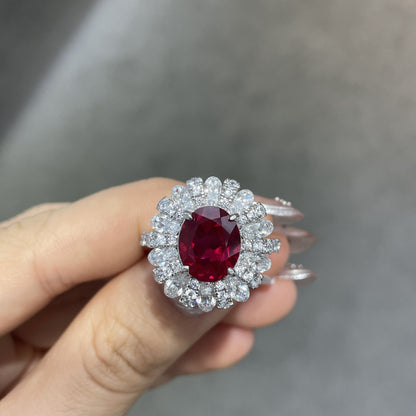 Oval Color Stone Halo Ring for Women, 5 Carat Cocktail Ring