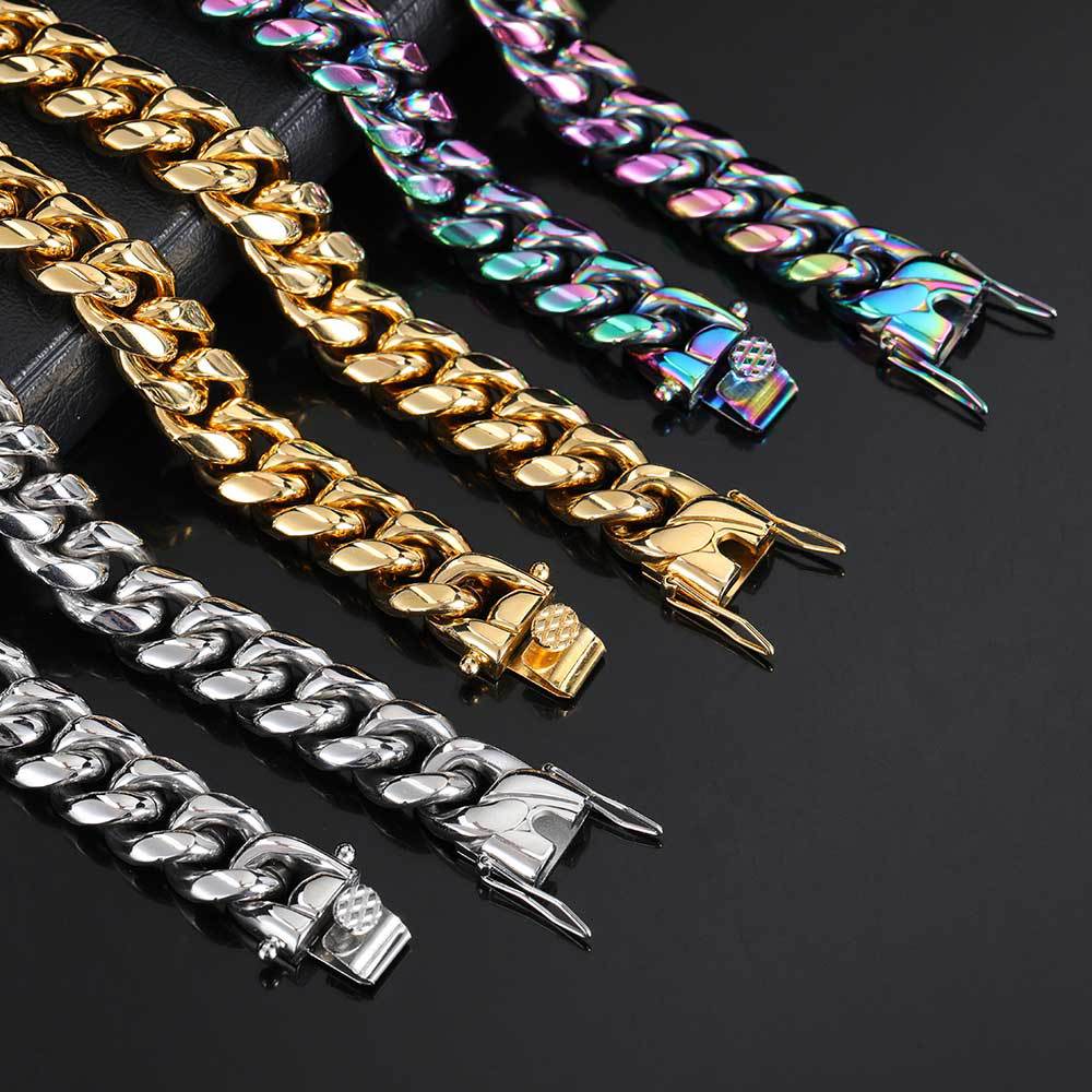 6-18 mm Polished Rounded Cuban Hip Hop Bracelet with Stainless steel Base - CHA004 product image