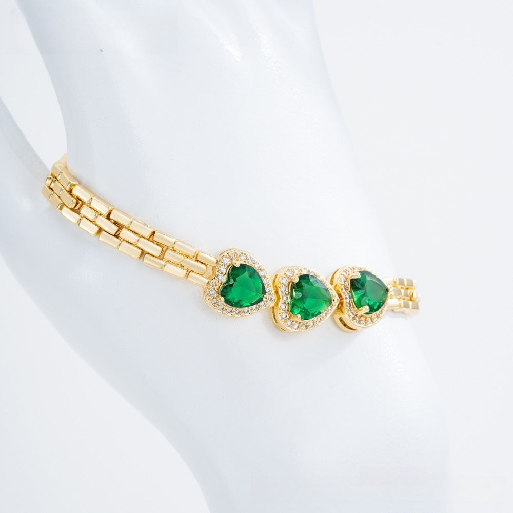 Heart Cubic Zirconia Watch Band Bracelet for Women Elegant Statement Jewelry