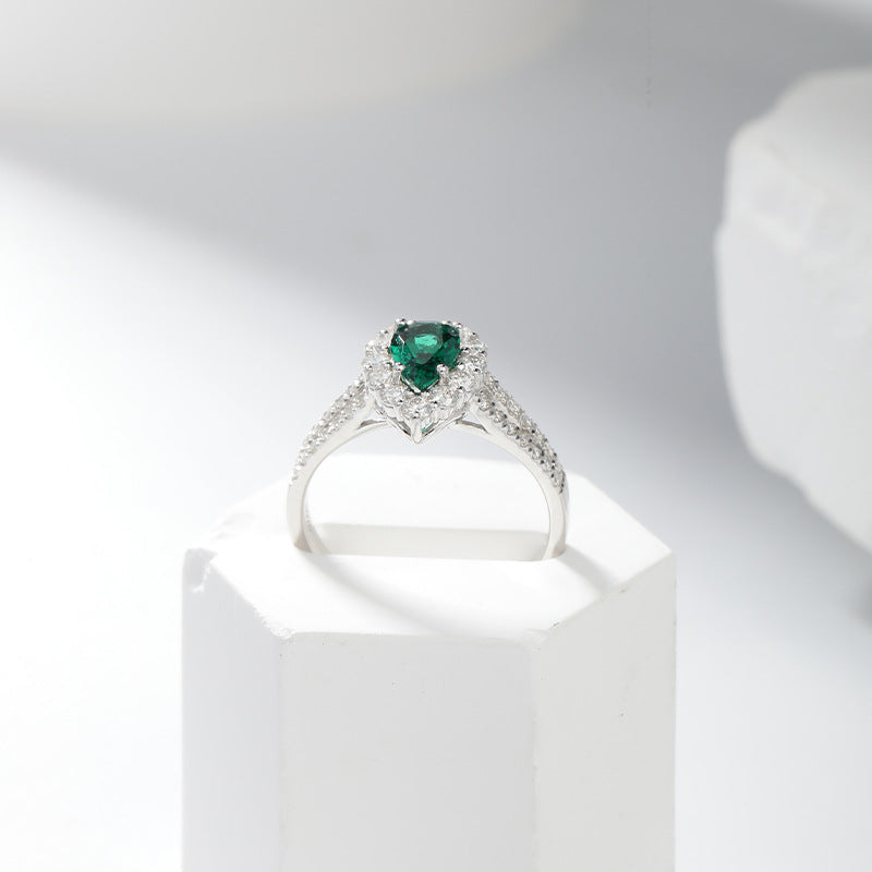 Pear-Shaped Green Halo Ring, Split Shank Engagement Ring for Women product image