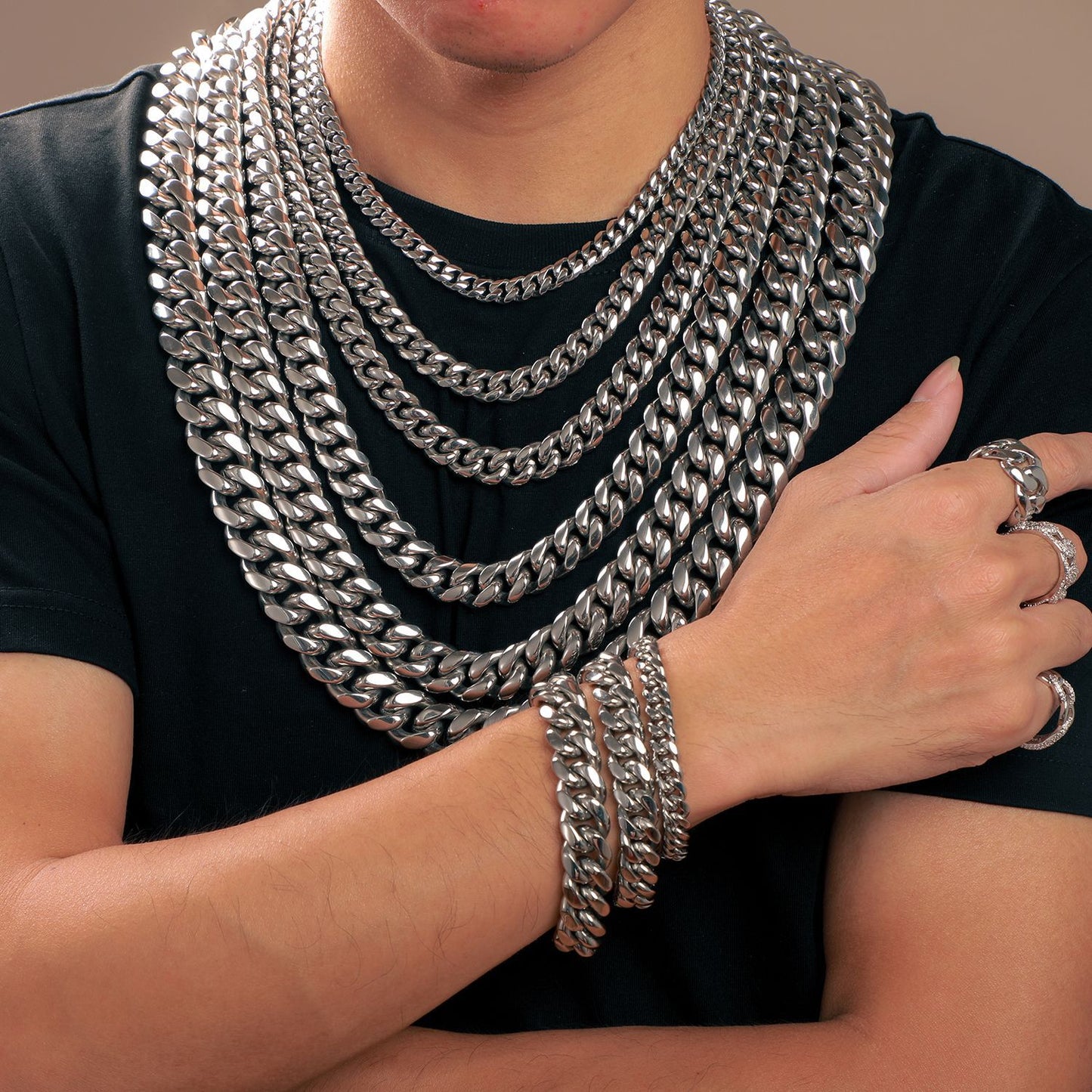 Unisex Cuban Link Chain Necklace in Titanium Steel, Gold or Steel Tone Hip Hop Statement Chain product image