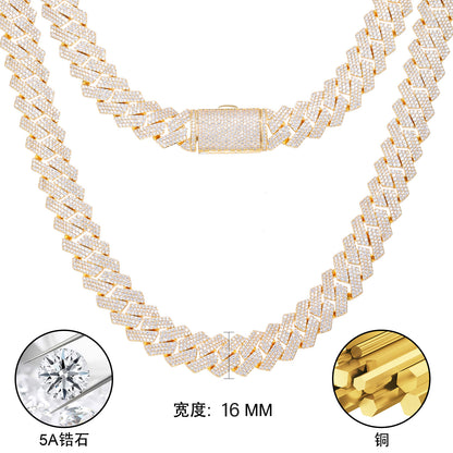 Iced Out Cuban Link Chain Bracelet & Necklace, Geometric Zircon Hip Hop Jewelry