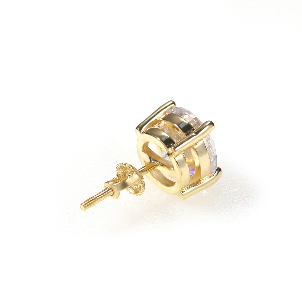 Unisex Round Cubic Zirconia Stud Earrings with 925 Sterling Silver Posts, Gold Plated or Silver Plated, 6mm & 8mm