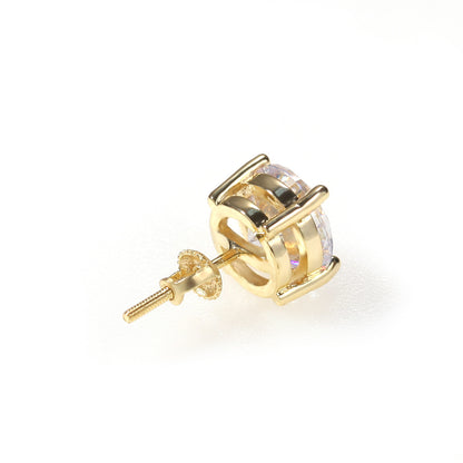 Unisex Round Cubic Zirconia Stud Earrings with 925 Sterling Silver Posts, Gold Plated or Silver Plated, 6mm & 8mm
