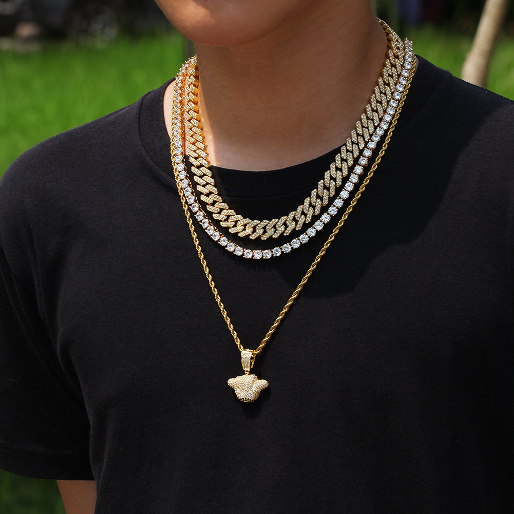 Unisex Iced Bear Pendant Necklace with Twisted Chain, Gold Plated & Silver Plated Statement Jewelry product image