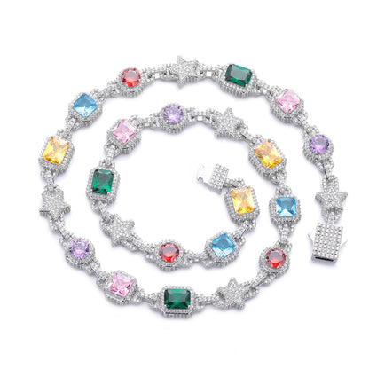 Colorful Geometric Star Chain Bracelet Necklace, 10mm Link Jewelry