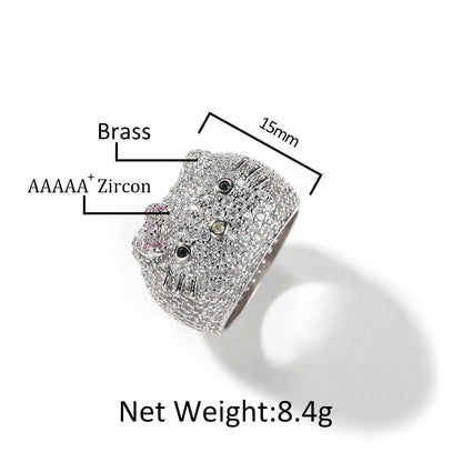 Cute Cartoon Cat Ring for Women & Men – Gold Plated Cubic Zirconia Statement Ring in Gold, Silver & Rose Gold