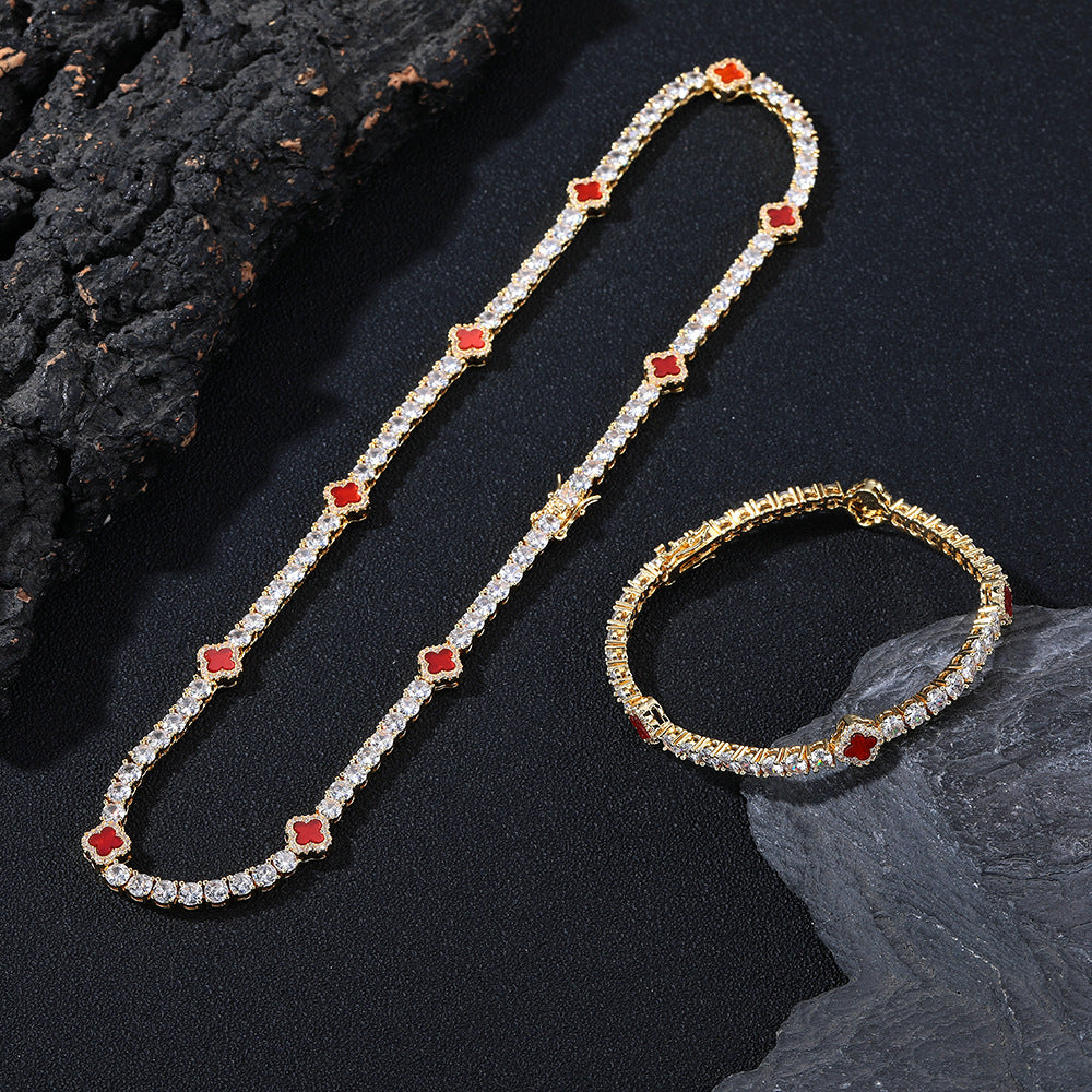 Clover Tennis Chain Bracelet & Necklace, Sparkling Cuban Link Jewelry product image
