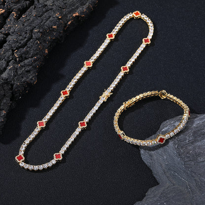 Clover Tennis Chain Bracelet & Necklace, Sparkling Cuban Link Jewelry