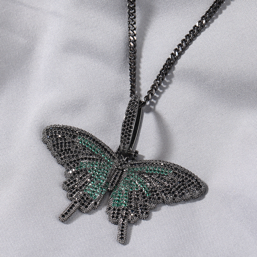 Black Butterfly Pendant Necklace with Cubic Zirconia for Women – Trendy Statement Chain in Red Black, Blue Black or Green Black product image