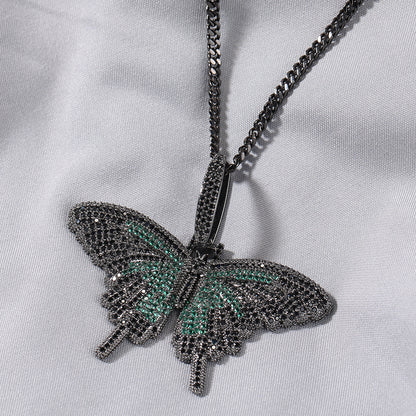 Black Butterfly Pendant Necklace with Cubic Zirconia for Women – Trendy Statement Chain in Red Black, Blue Black or Green Black
