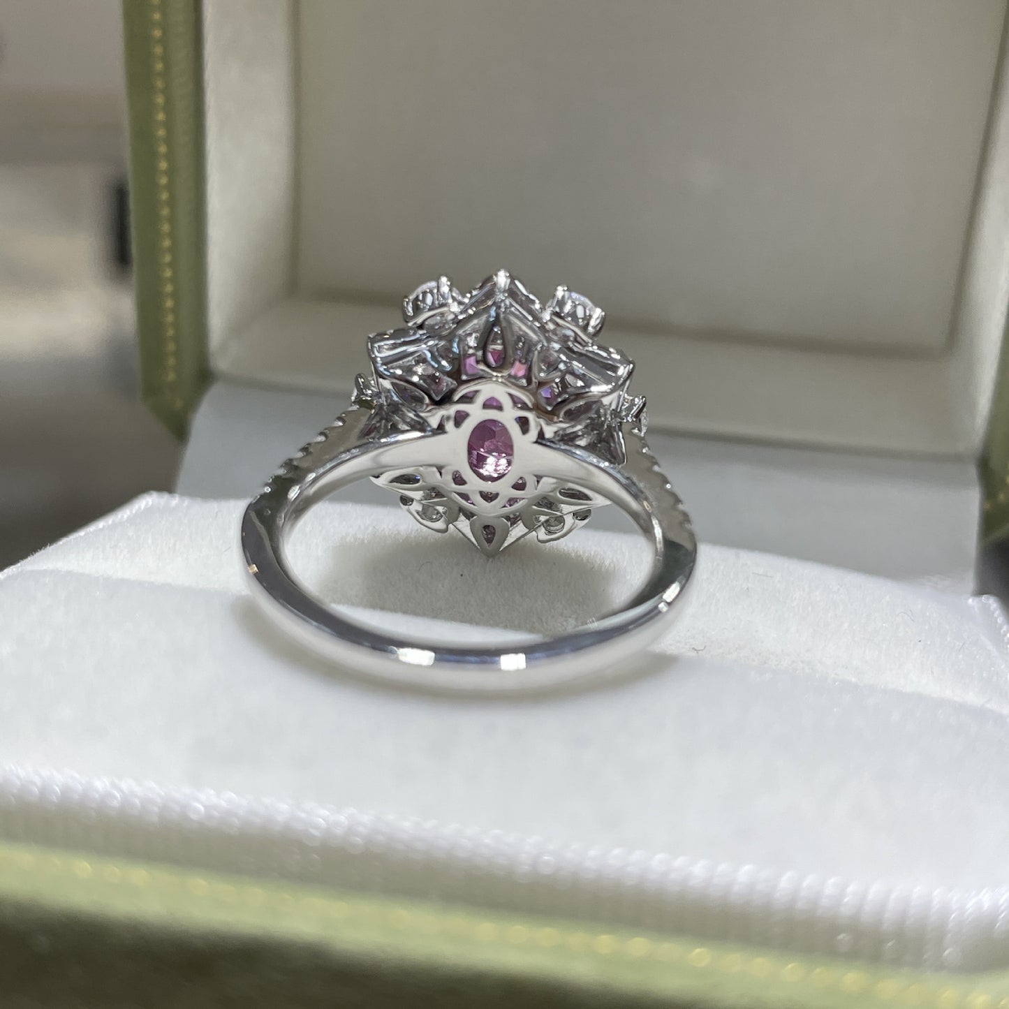 Lab-Created Pink Sapphire Oval Halo Ring in 925 Sterling Silver product image