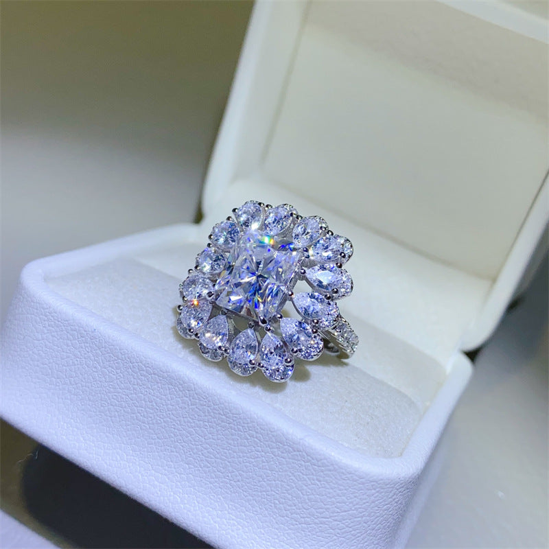 Radiant Cut Halo Moissanite Ring for Women – D Color VVS1 1 Carat, 2 Carat or 3 Carat Engagement Ring product image
