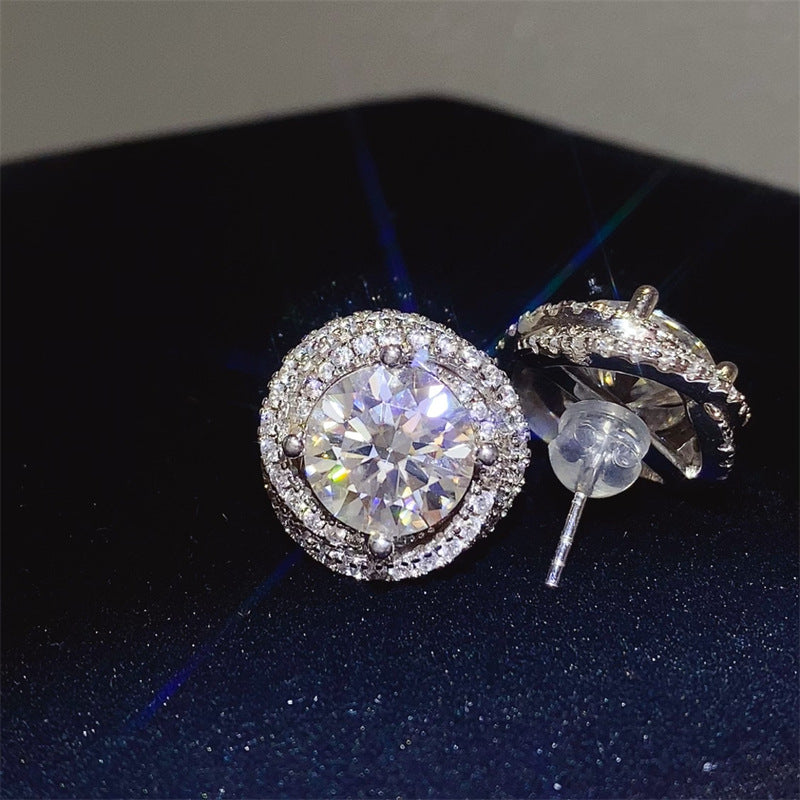 6 Carat White Moissanite Halo Stud Earrings for Women in Silver product image