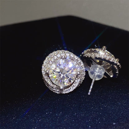 6 Carat White Moissanite Halo Stud Earrings for Women in Silver
