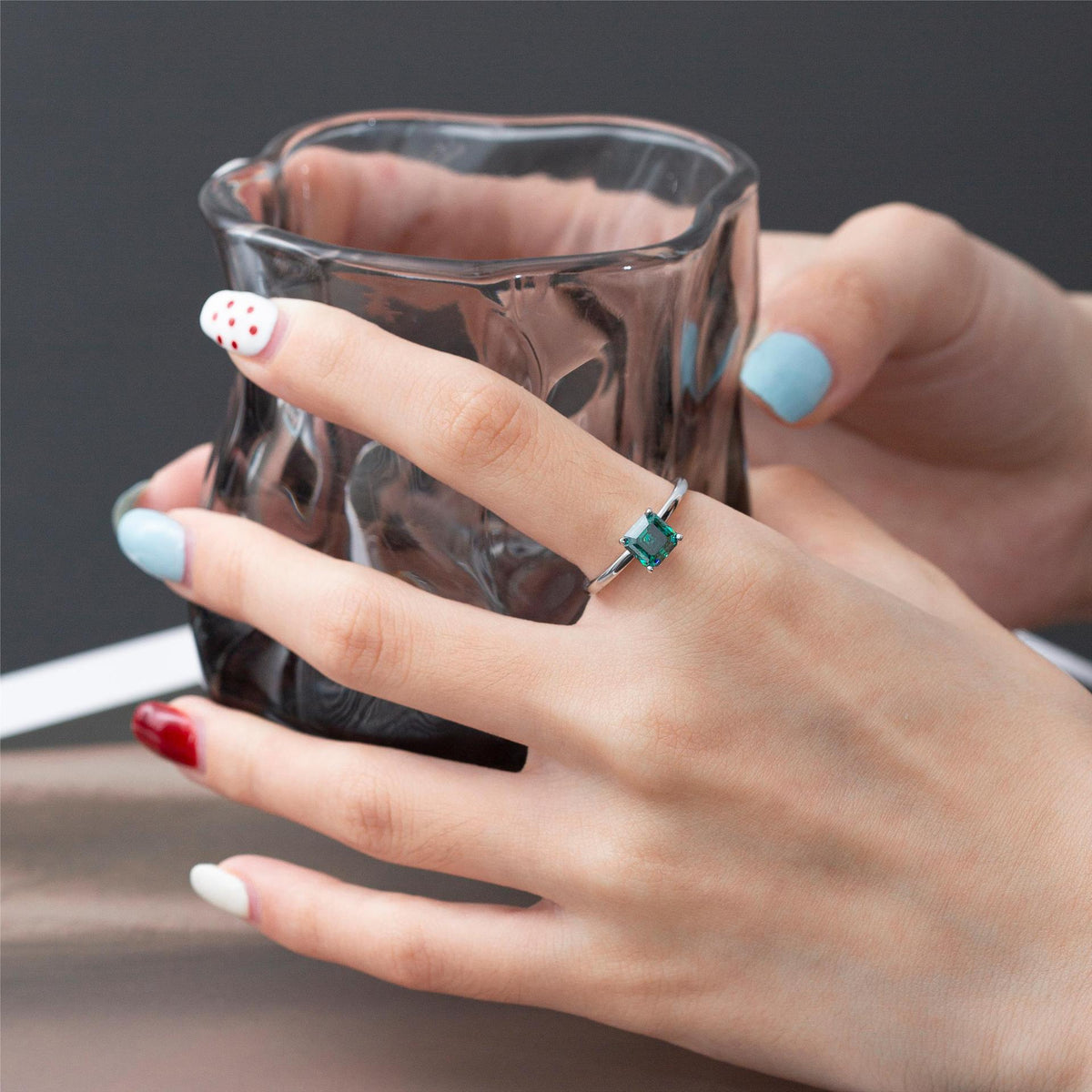 1ct Green Asscher Cut Moissanite Ring, Solitaire Style Ring product image