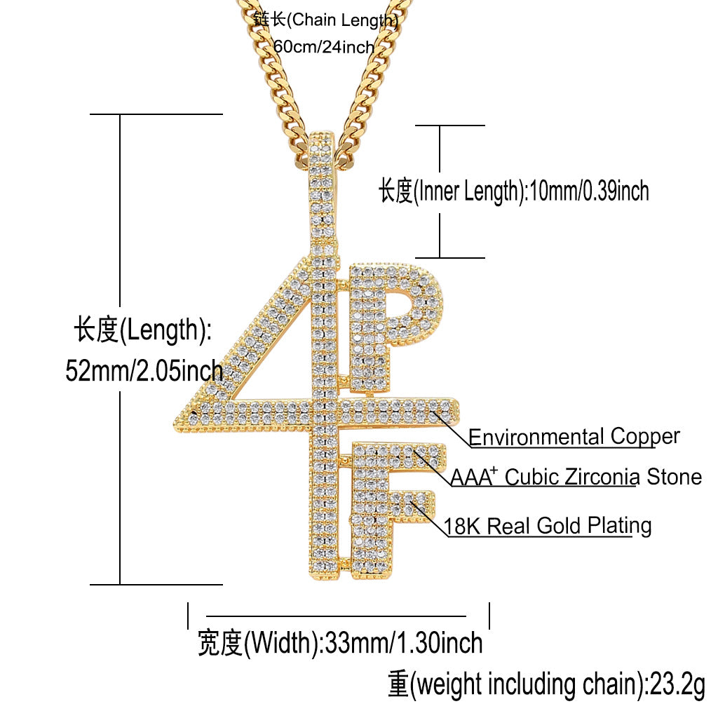 Hip Hop Minimalist Letter Number Copper Pendant Necklace for Men and Women