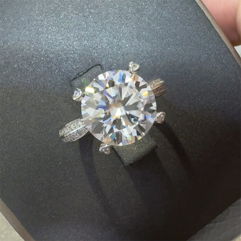 5 Carat Moissanite Ring for Women, Four-Prong Solitaire Engagement Ring with Pavé Band product image