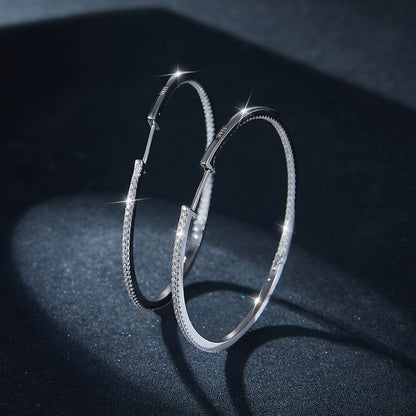 Large 50mm Pavé Hoop Earrings for Women, Round Crystal Hoops