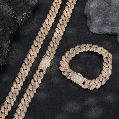 14mm Cuban Link Chain Necklace & Bracelet, Iced CZ, Unisex