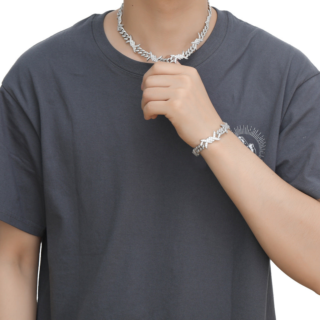 Hip Hop Cuban Link Thorn Copper Necklace for Men and Women