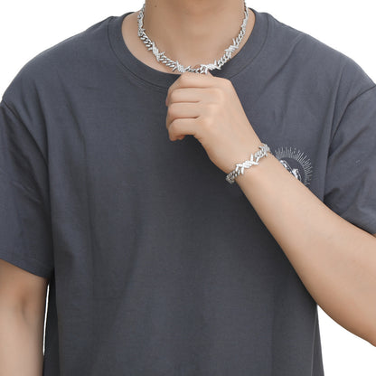 Hip Hop Cuban Link Thorn Copper Necklace for Men and Women