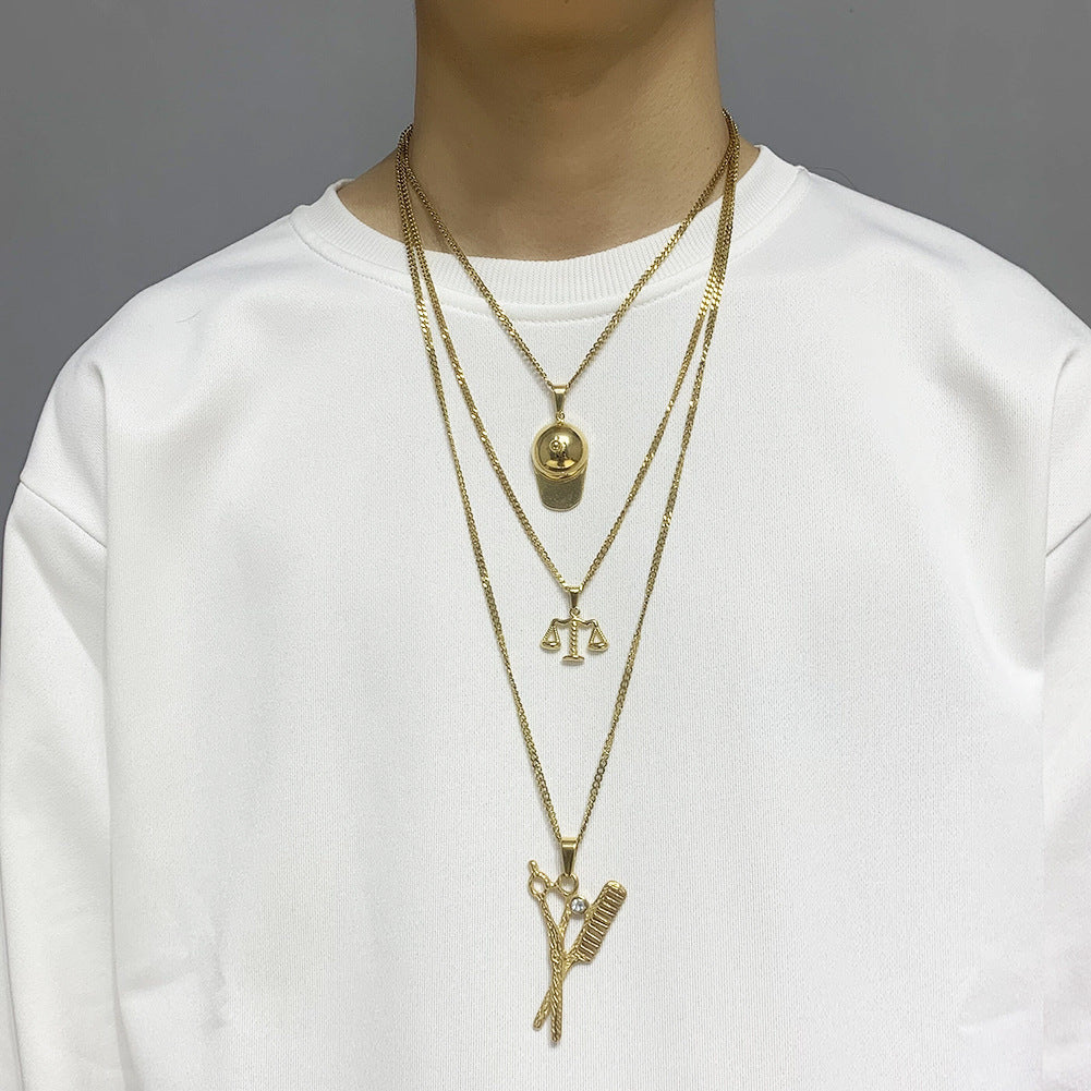 Gold Plated Barber Scissors & Comb Pendant Necklace with 24 Inch Cuban Chain product image