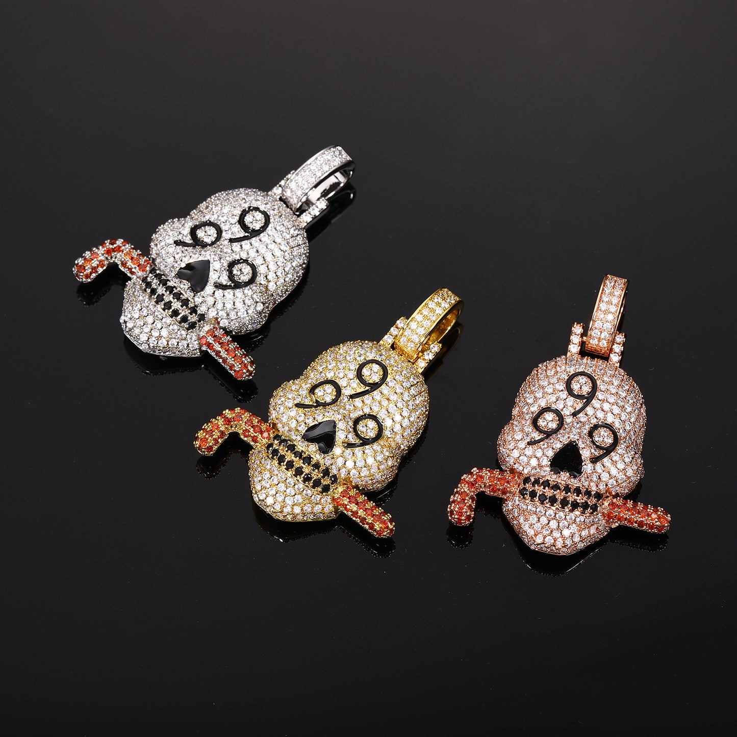 Iced Out Skull Pendant Necklace with Rope Chain, Cubic Zirconia Hip Hop Statement Chain for Men & Women product image