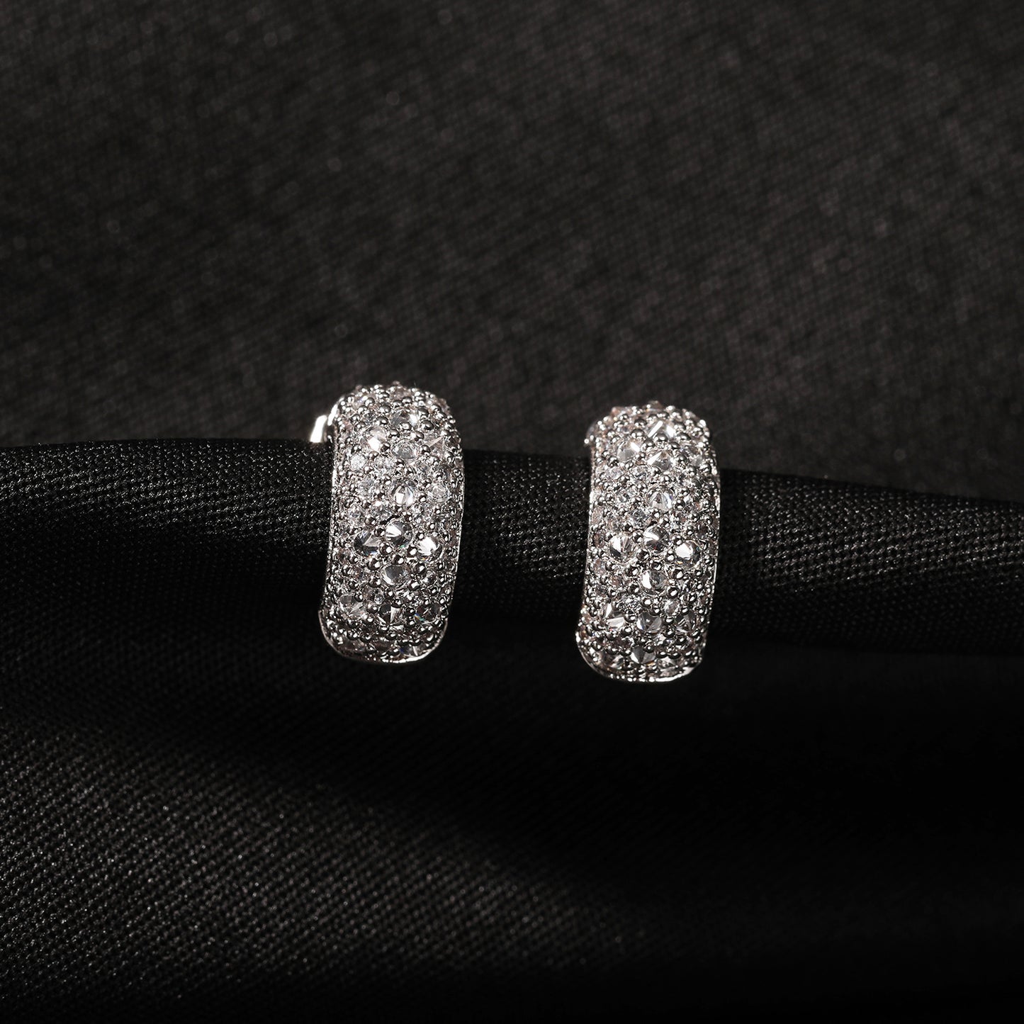 Unisex Cubic Zirconia Hoop Earrings in Gold, Silver & Rose Gold - Trendy Statement Line Design Stud Hoops