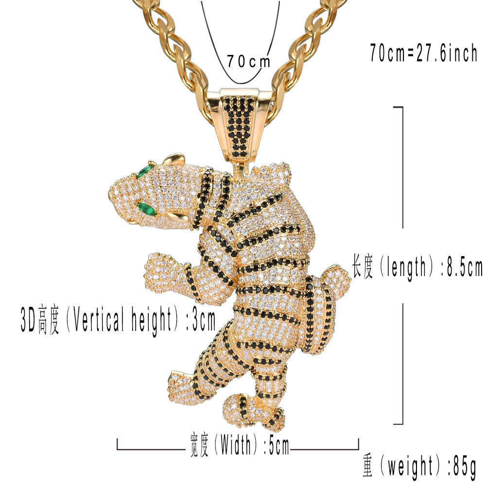 Hip Hop Vintage Eye Tiger Cubic Zirconia Pendant Necklace for Men and Women