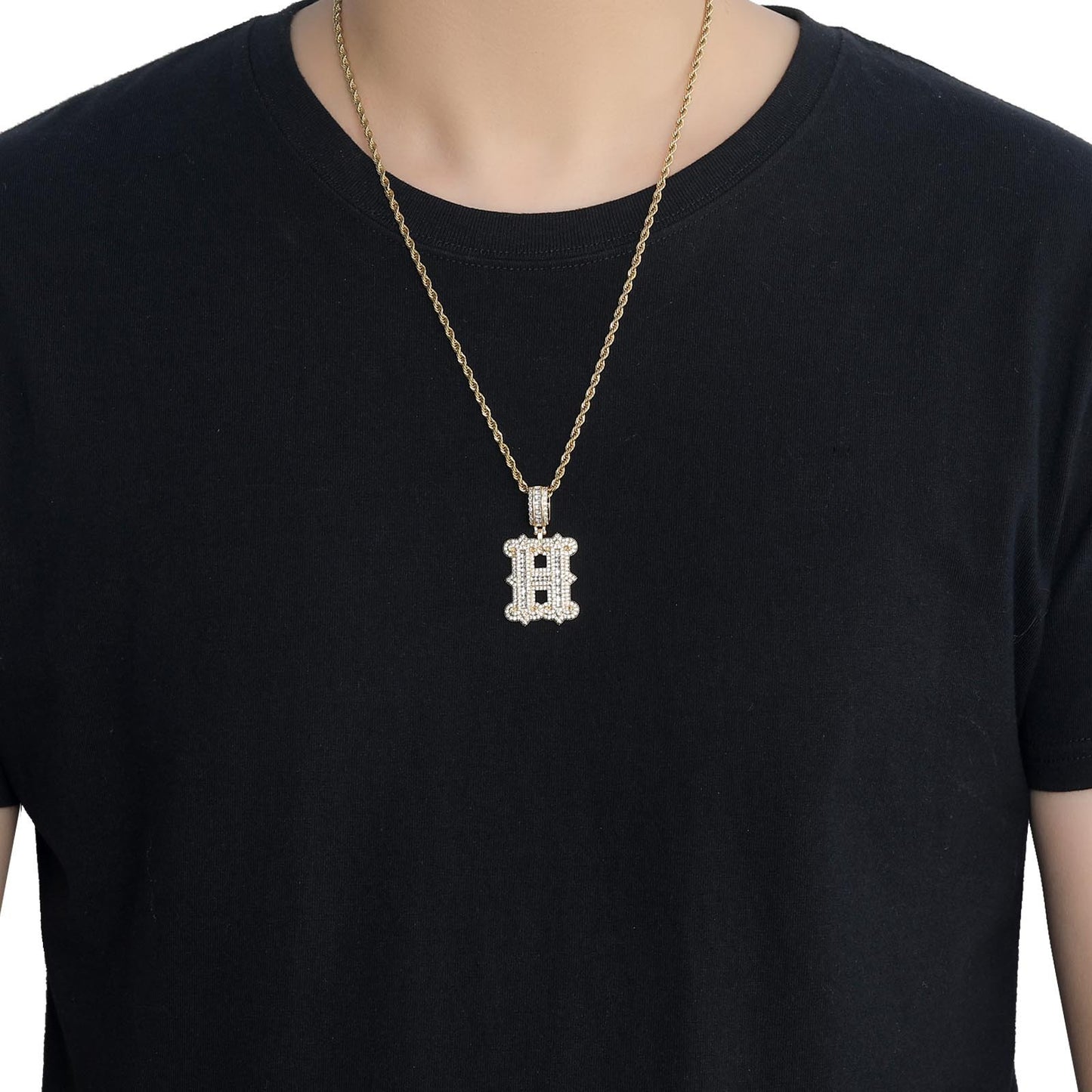 Hip Hop Letter Iced Link Spike Cubic Zirconia Pendant Necklace for Men and Women