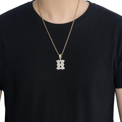 Hip Hop Letter Iced Link Spike Cubic Zirconia Pendant Necklace for Men and Women