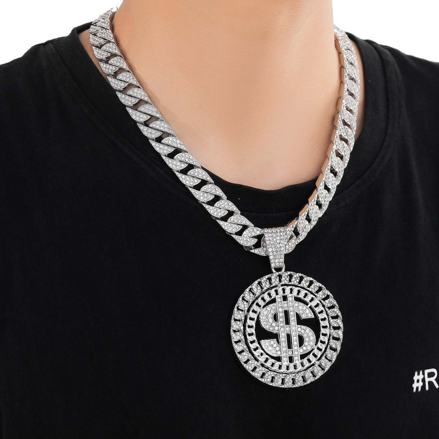 Hip Hop Cuban Link Dollar Alloy Pendant Necklace for Men and Women