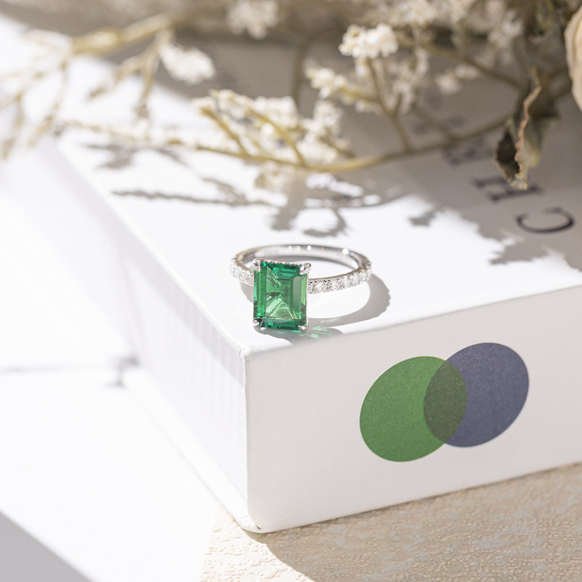 4-Carat Emerald-Cut Green Stone Ring, S925 Sterling Silver Engagement Ring product image