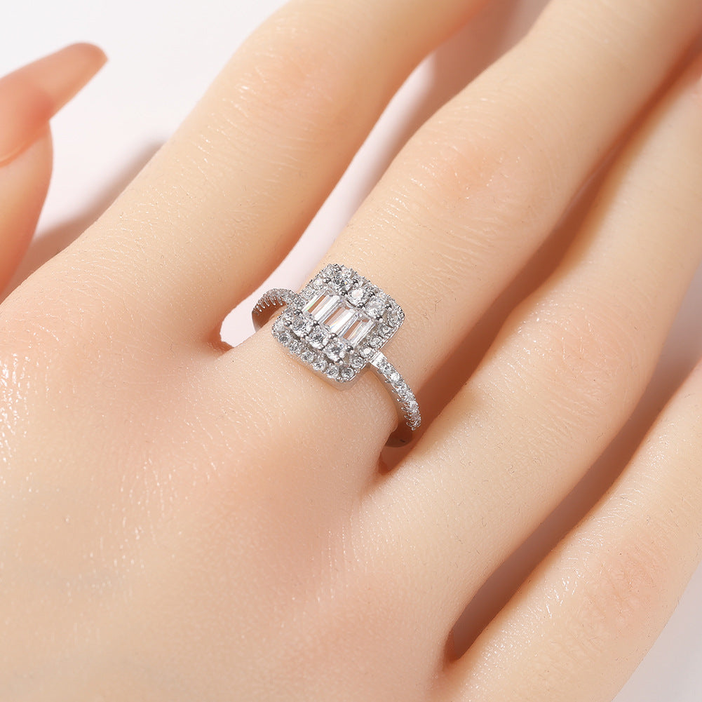 Unisex Square Cubic Zirconia Statement Ring in Gold or Silver Color