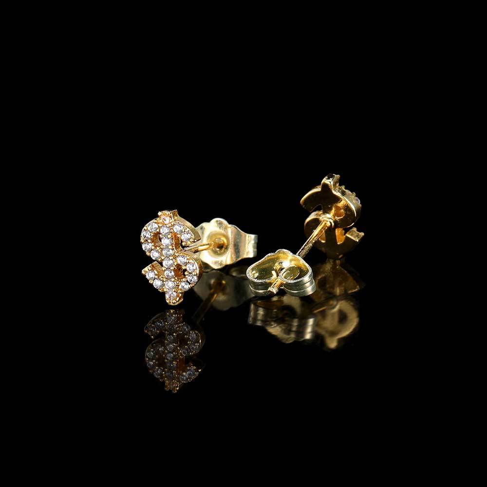 Dollar Sign CZ Stud Hip Hop Earrings with Copper Base - EAR017 product image