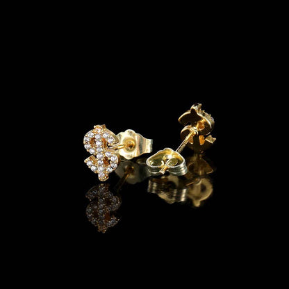 Dollar Sign CZ Stud Hip Hop Earrings with Copper Base - EAR017