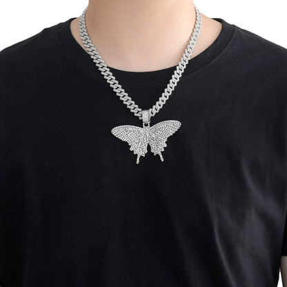 Hip Hop Butterfly Alloy Pendant Necklace for Men and Women