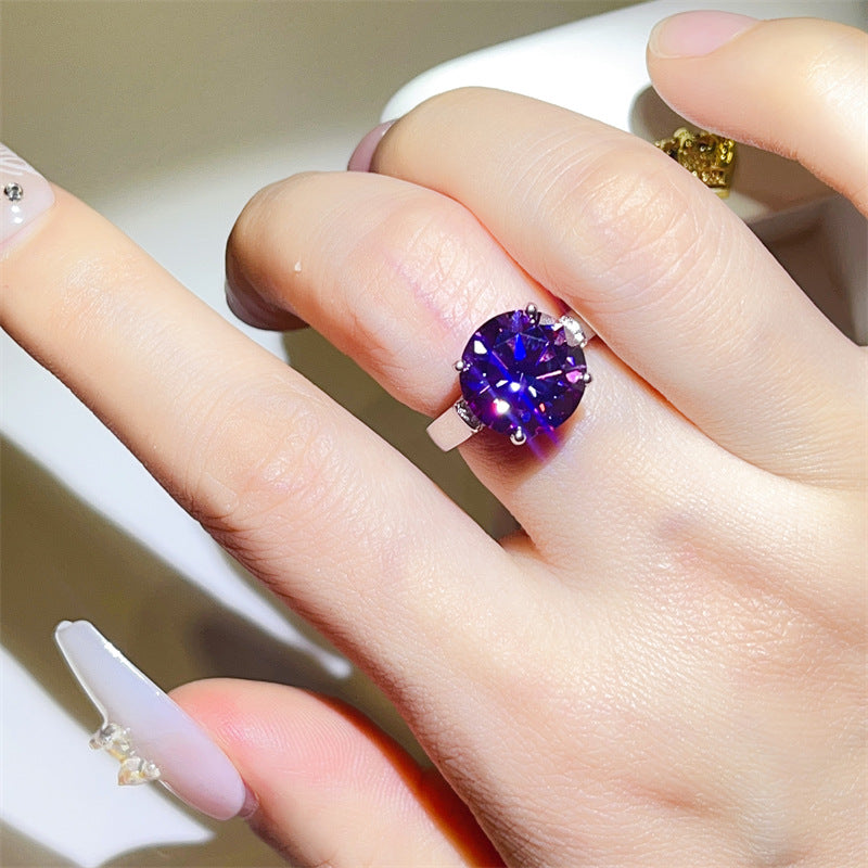 Purple Moissanite Ring for Women, Round Four-Prong Solitaire Engagement Ring, 1 Carat 2 Carat 3 Carat 5 Carat product image