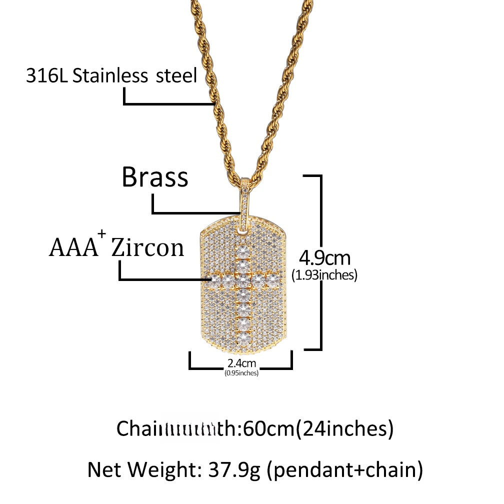 Iced Cross Pendant Necklace with Twisted Rope Chain for Women and Men, Gold Plated or Silver Plated Statement Hip Hop Jewelry