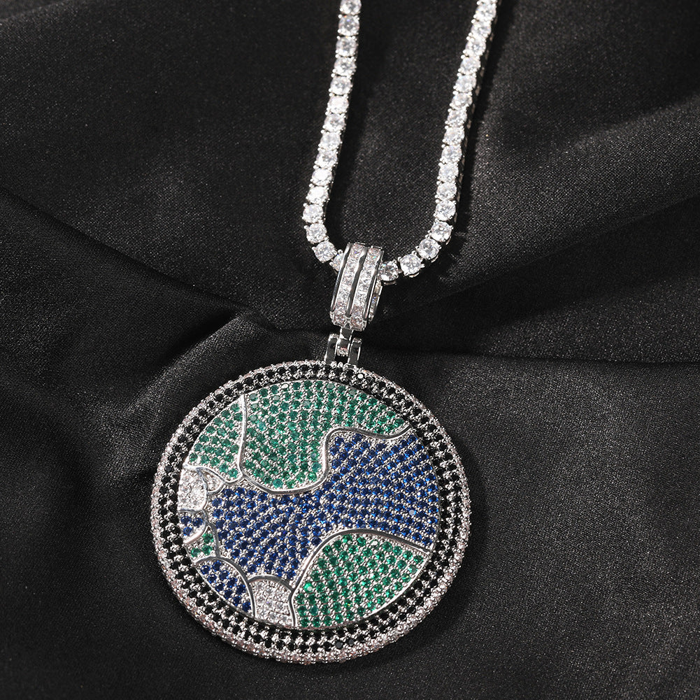 Planet Pendant Necklace for Women with Cubic Zirconia Round Statement Charm on Twisted Chain product image