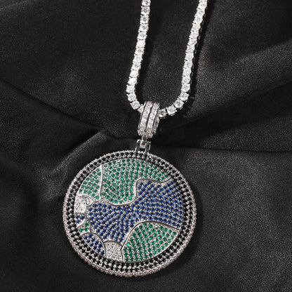 Planet Pendant Necklace for Women with Cubic Zirconia Round Statement Charm on Twisted Chain