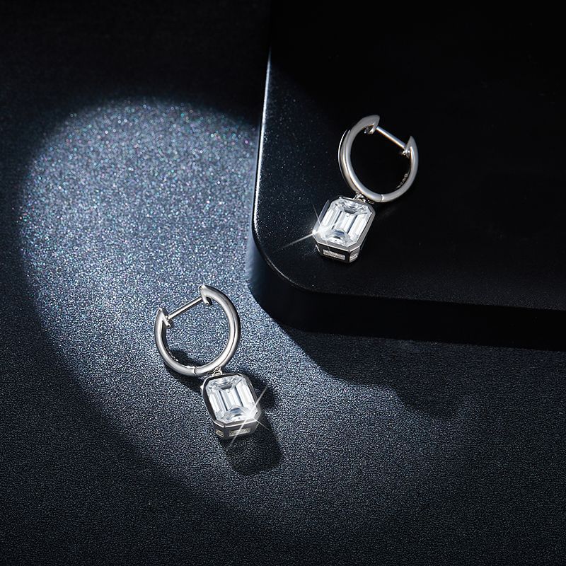 Gold Tone Emerald Cut Clear Stone Drop Earrings for Women product image