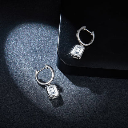 Gold Tone Emerald Cut Clear Stone Drop Earrings for Women