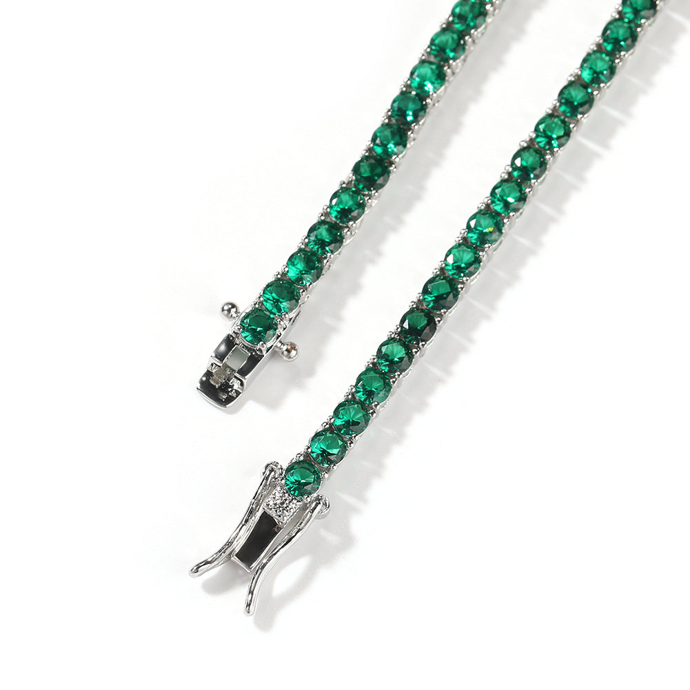 Green Cubic Zirconia Tennis Necklace in Silver Tone, Minimalist Statement Chain for Women & Men