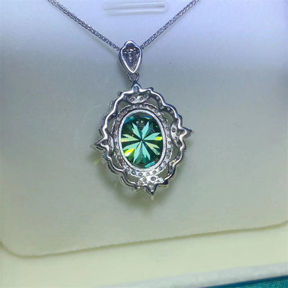 5-Carat Green Moissanite Pendant Necklace with Floral Halo Chain